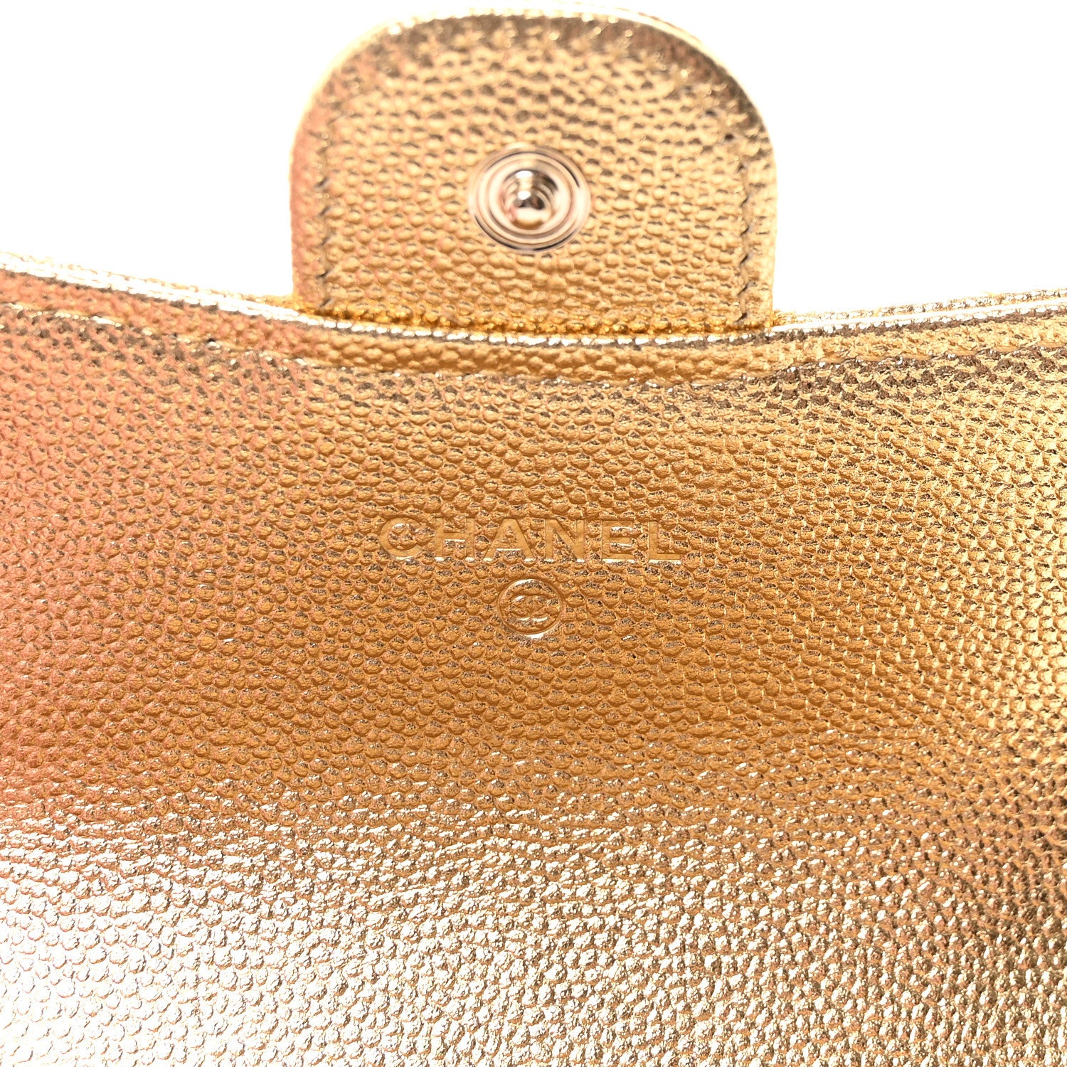 Chanel Metallic Caviar Quilted Flap Card Holder Wallet Gold 6 of 9
