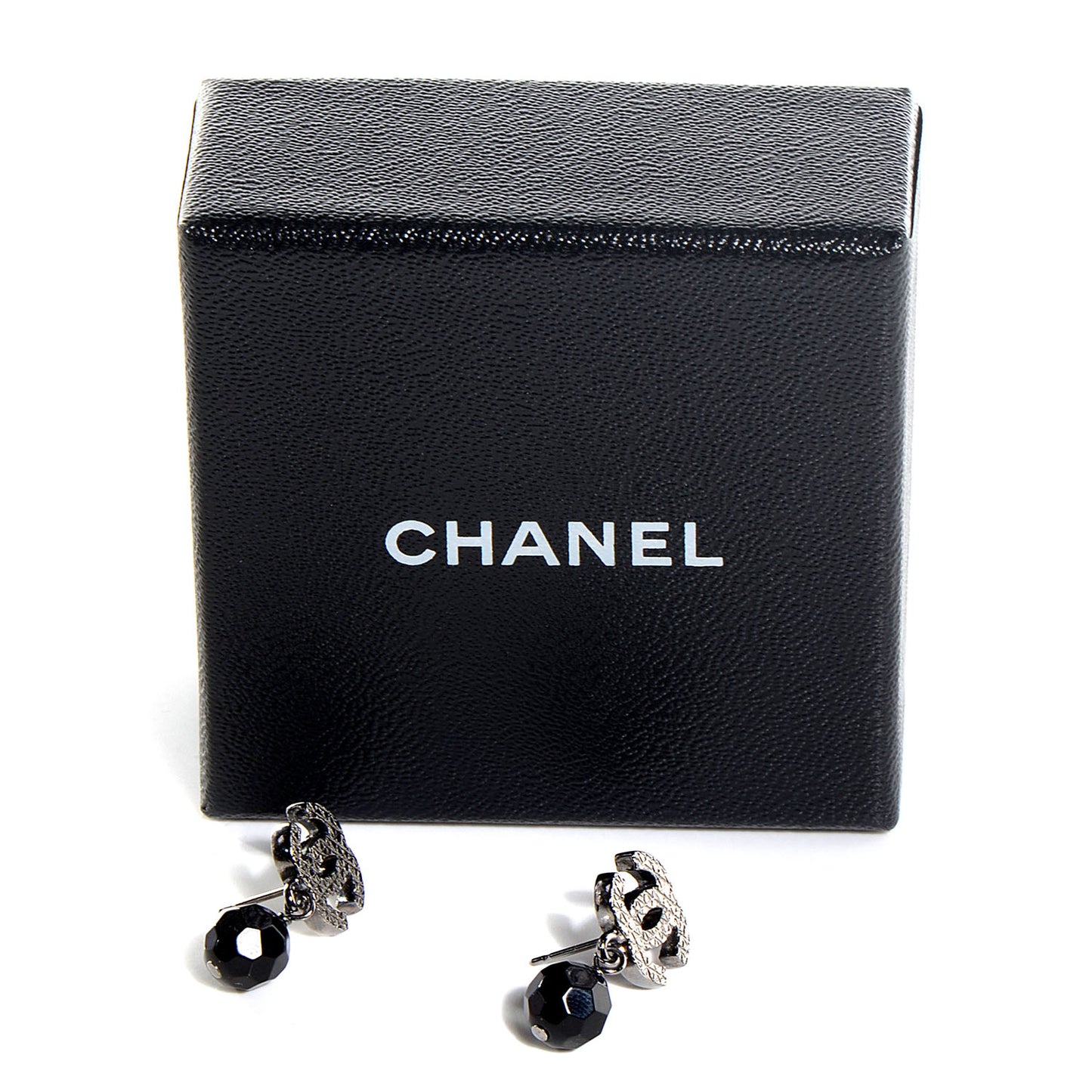 Beaded CC Dangle Earrings Black