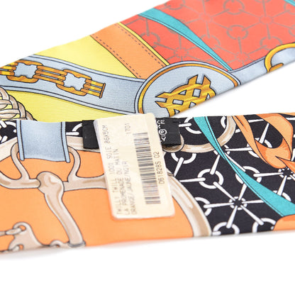 Hermes Silk La Promenade Du Matin Twilly Orange Jaune Black 3 of 4