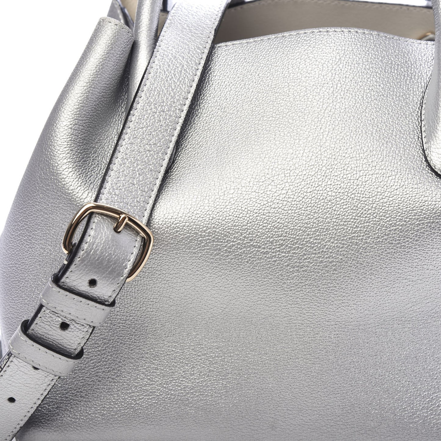 Metallic Supple Grained Calfskin Medium Open Bar Tote Silver