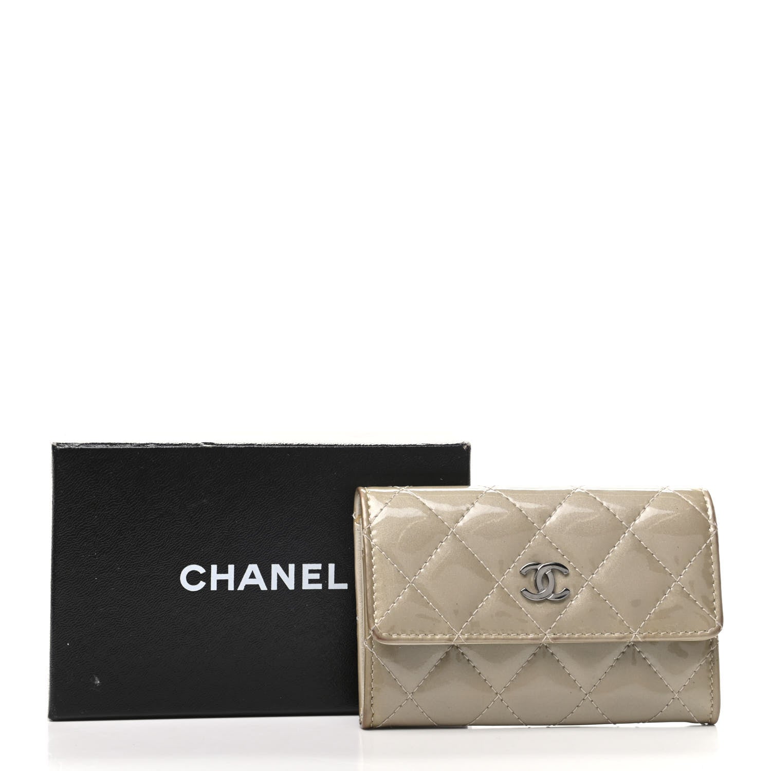 Chanel Patent Quilted Card Holder Light Gold 9 of 9