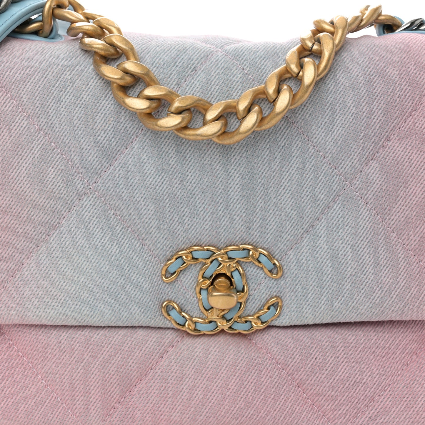 Denim Quilted Medium Chanel 19 Flap Blue Pink