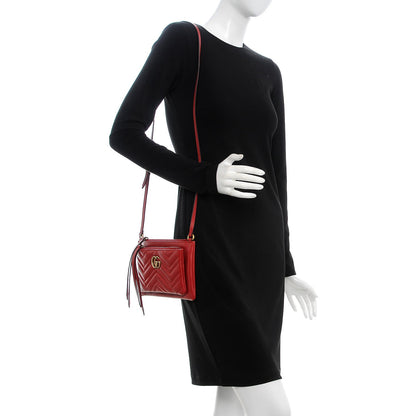 Gucci Calfskin Matelasse Small GG Marmont Double Zip Shoulder Bag Hibiscus Red 2 of 7