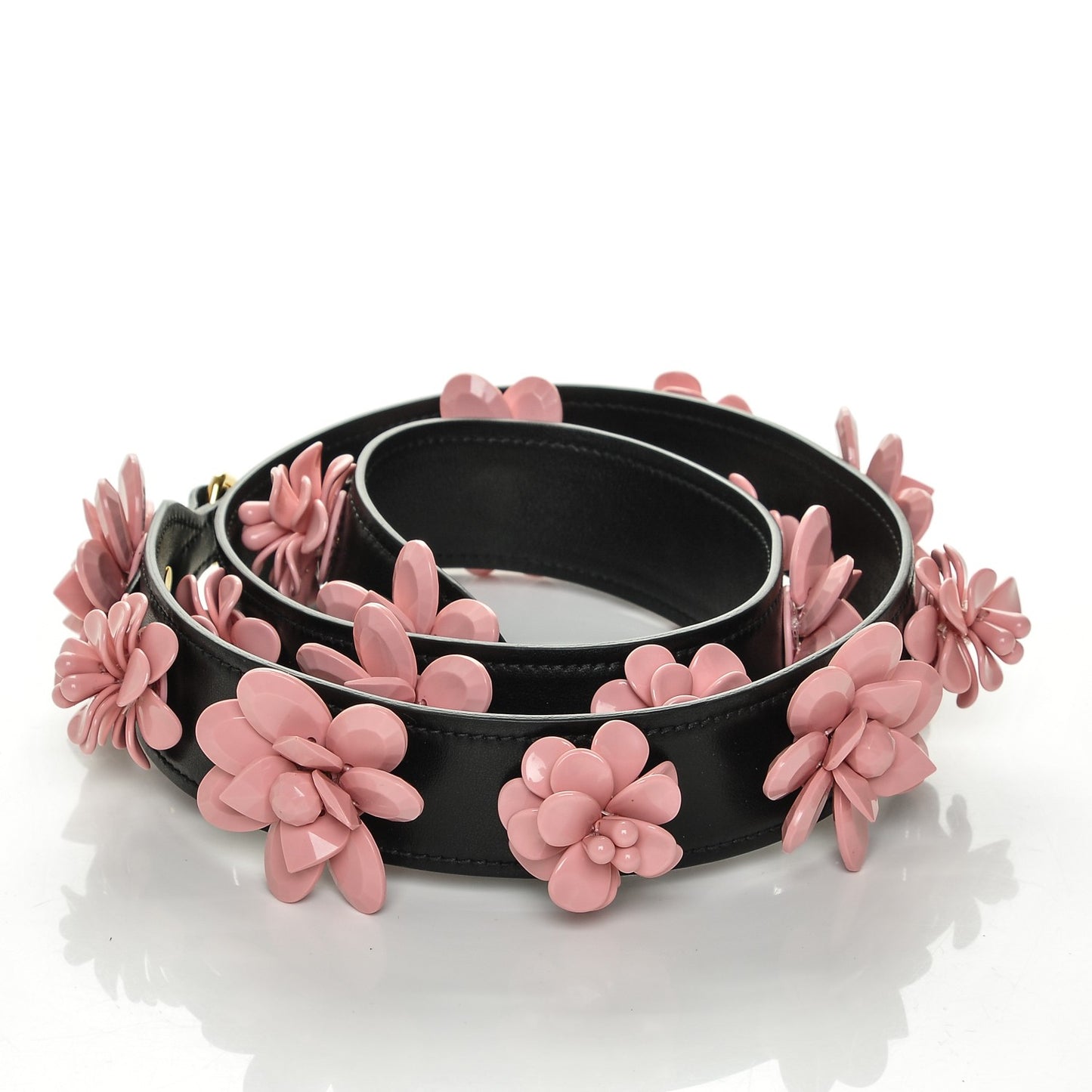 Calfskin Plexiglass Flower Shoulder Strap Black Pink