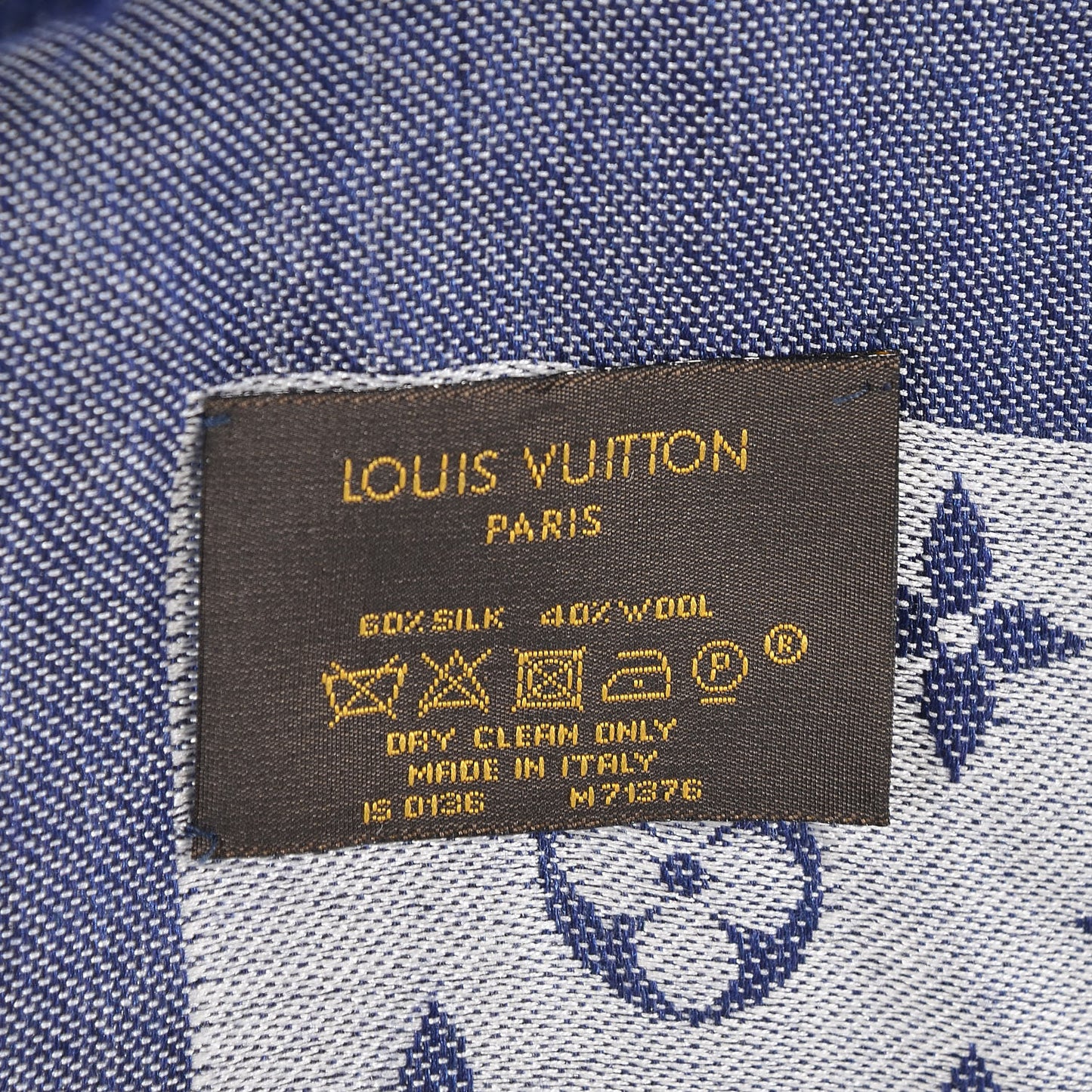 Silk Wool Monogram Denim Shawl Blue