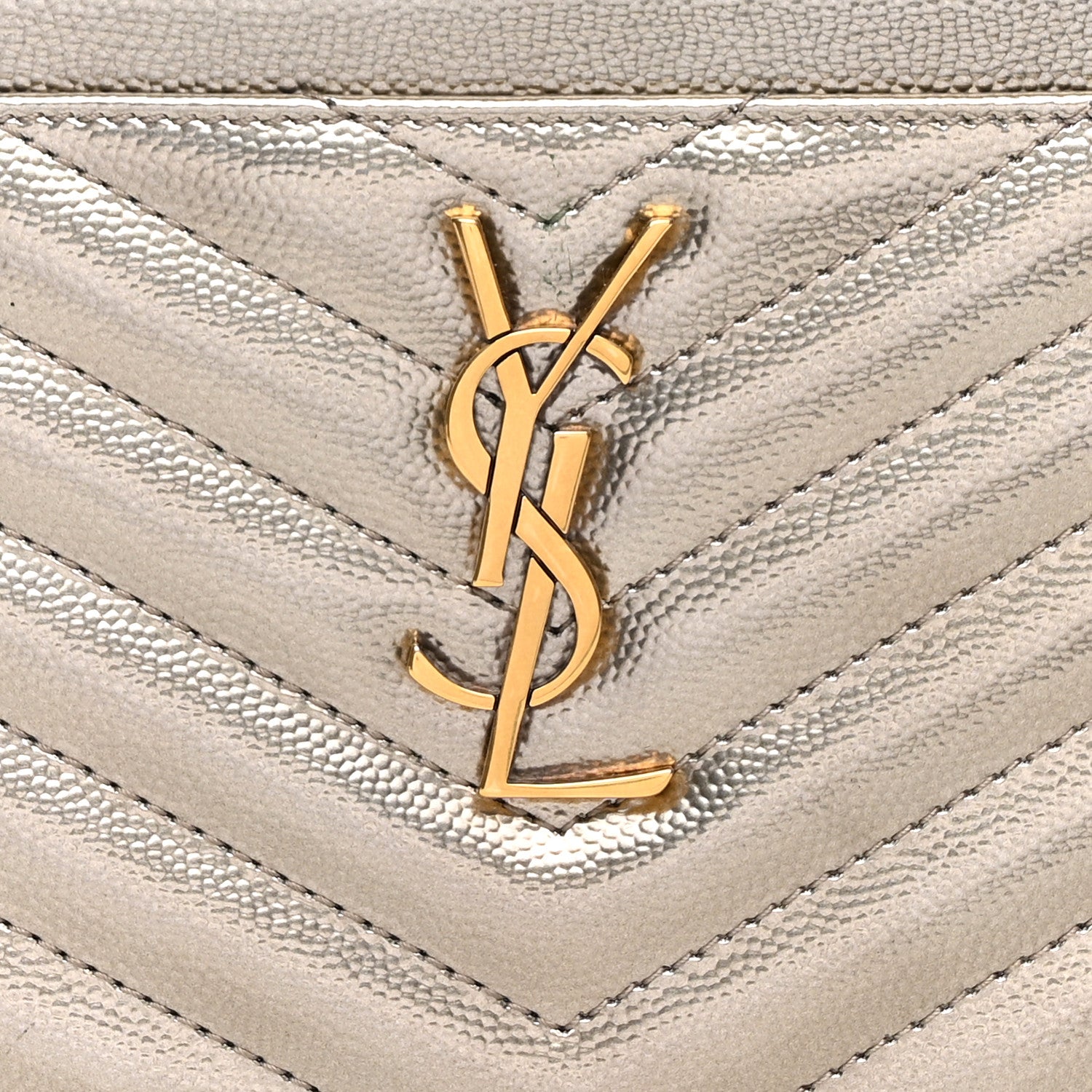 Saint Laurent Metallic Grain De Poudre Matelasse Chevron Monogram Bill Pouch Piombo 8 of 9