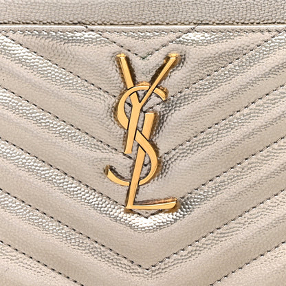Saint Laurent Metallic Grain De Poudre Matelasse Chevron Monogram Bill Pouch Piombo 8 of 9