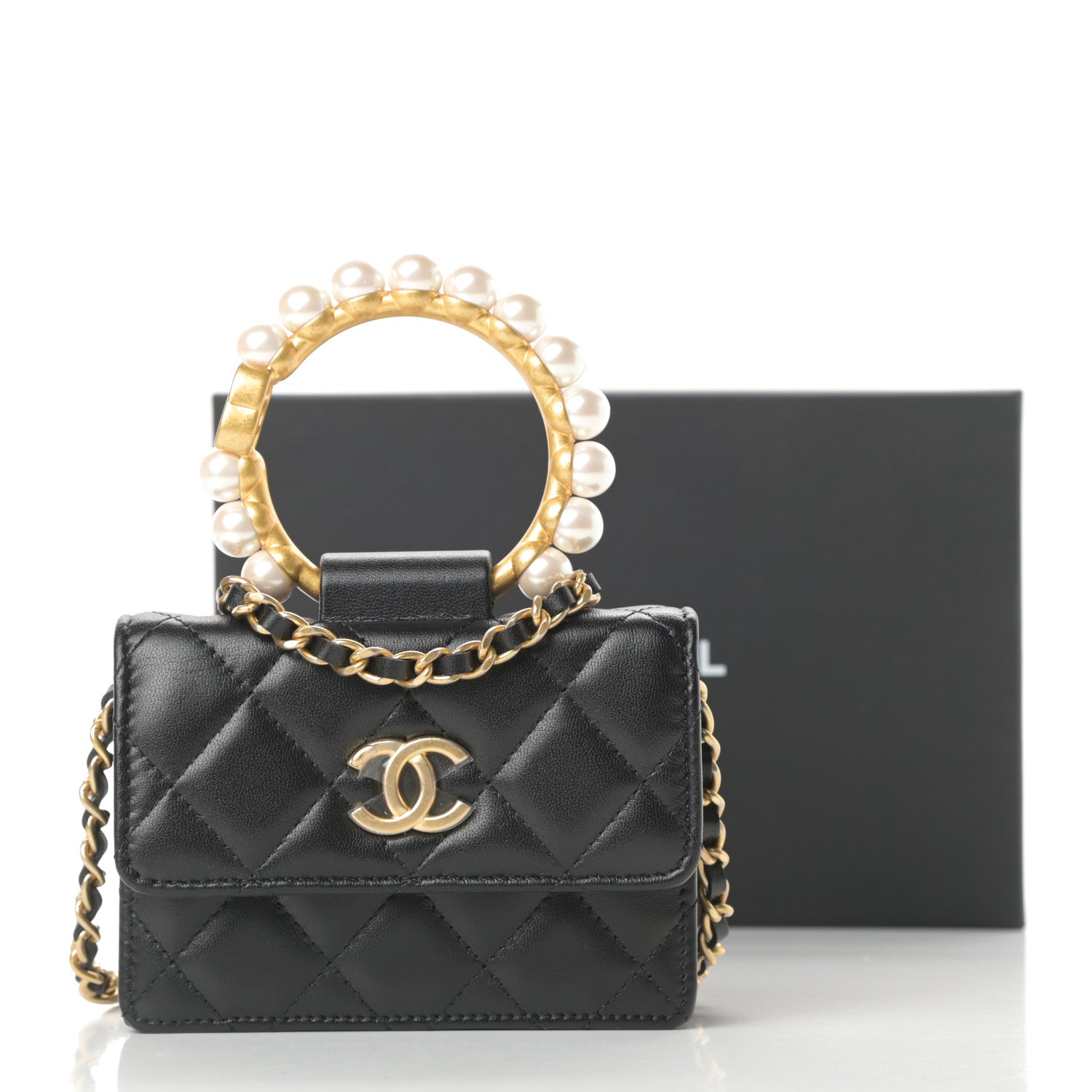 Chanel Lambskin Quilted Pearl Crown Clutch With Chain Black 12 of 12