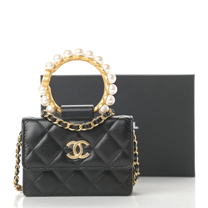 Chanel Lambskin Quilted Pearl Crown Clutch With Chain Black 12 of 12