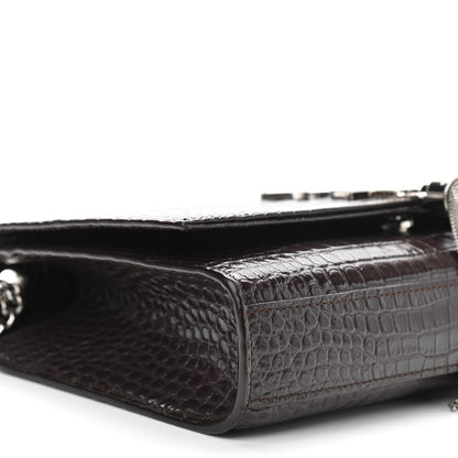 Saint Laurent Calfskin Crocodile Embossed Medium Classic Monogram Kate Tassel Satchel Dark Brown 7 of 8