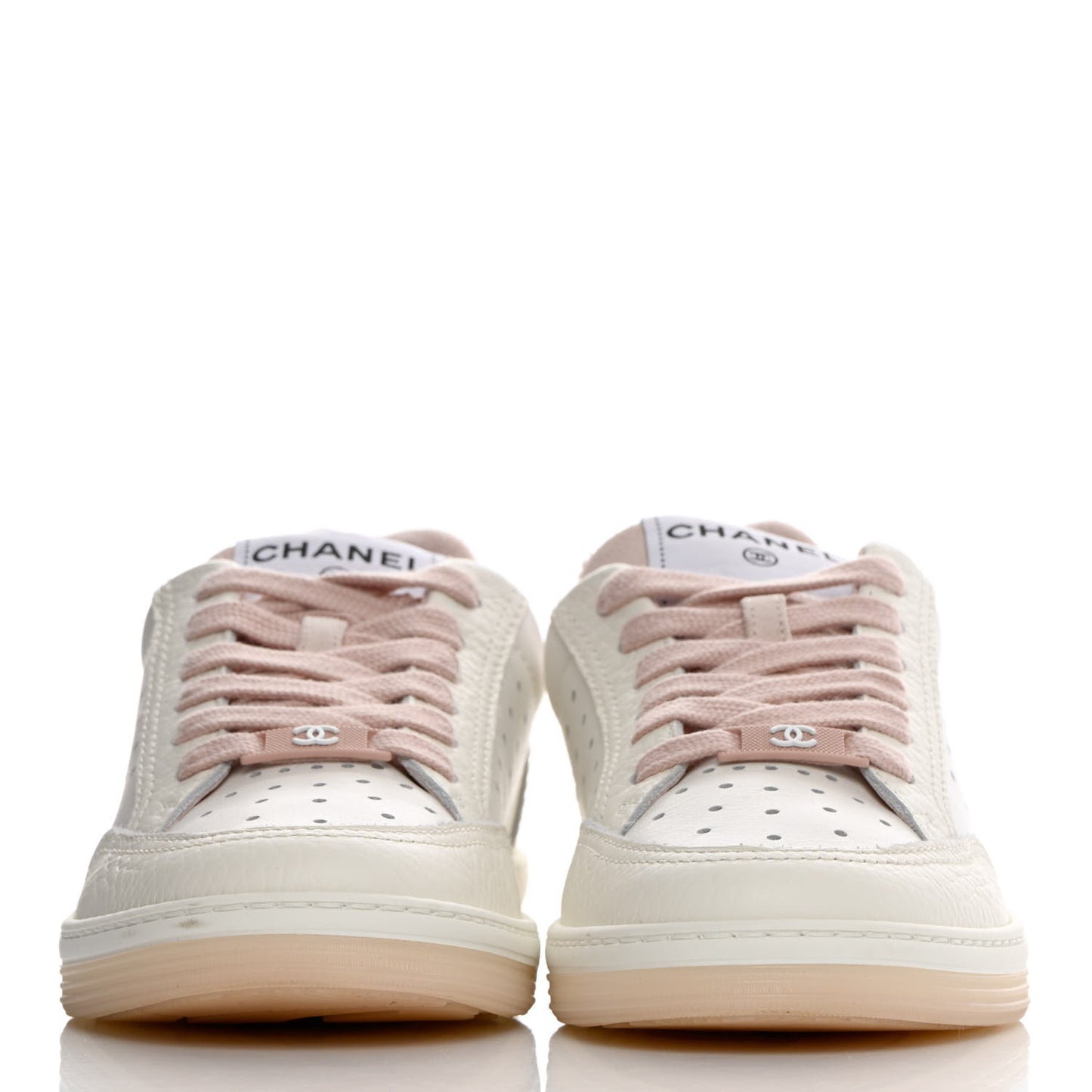 Grained Calfskin Fabric Womens Logo Sneakers 35.5 White Light Pink
