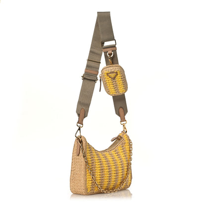 Prada Yarn Raffia Effect Crochet Striped Re-Edition 2005 Shoulder Bag Naturale Giallo 3 of 11