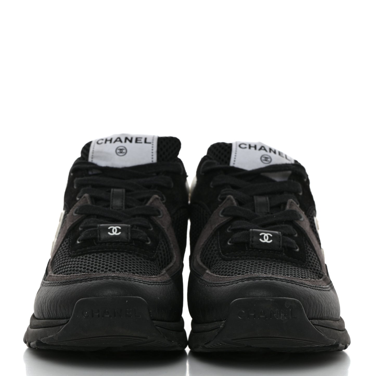 Mesh Suede Grained Calfskin Womens CC Sneakers 37 Black White