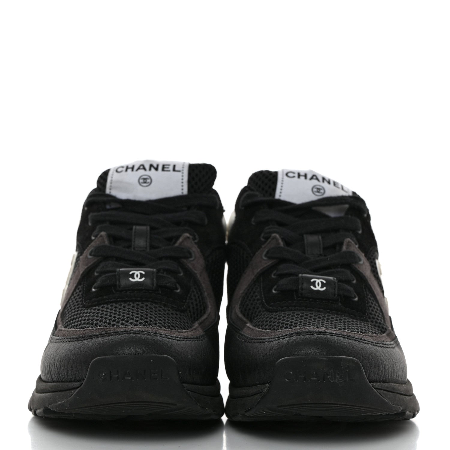 Chanel Mesh Suede Grained Calfskin Womens CC Sneakers 37 Black White 2 of 8