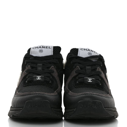 Chanel Mesh Suede Grained Calfskin Womens CC Sneakers 37 Black White 2 of 8