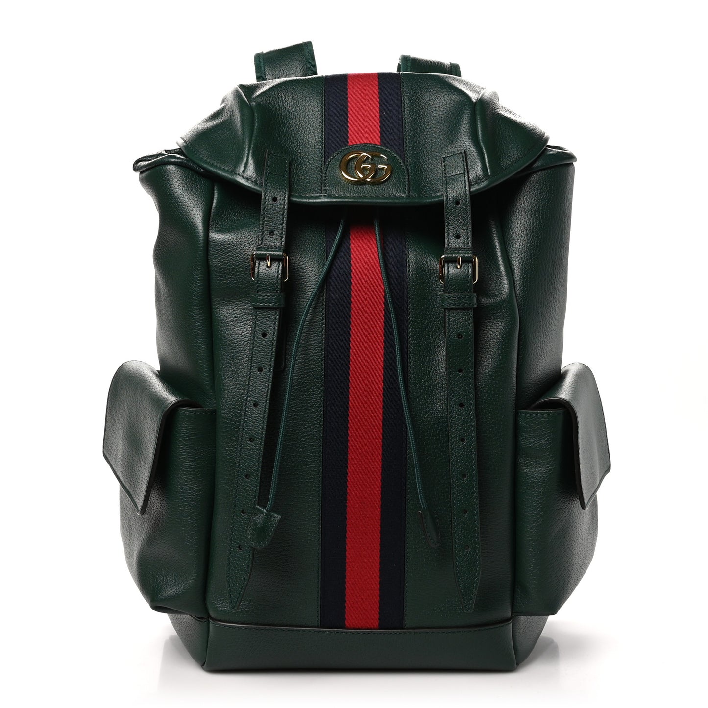 Grained Calfskin Medium Ophidia Double Buckle Backpack Green