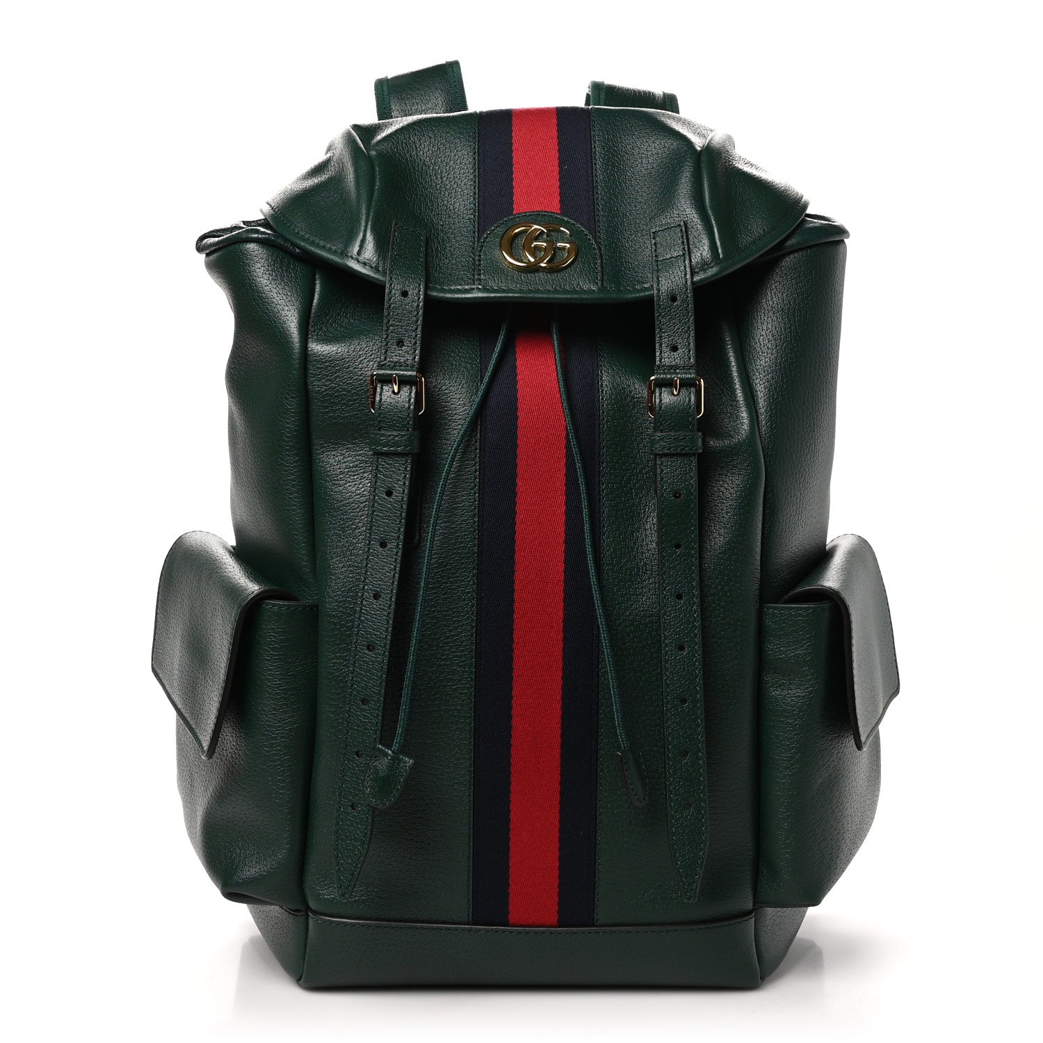 Gucci Grained Calfskin Medium Ophidia Double Buckle Backpack Green 1 of 11