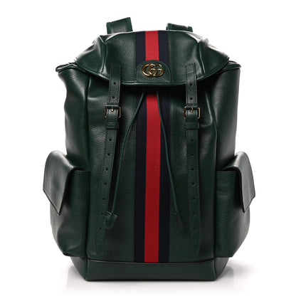 Gucci Grained Calfskin Medium Ophidia Double Buckle Backpack Green 1 of 11