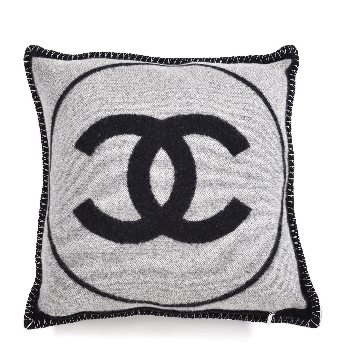 Chanel Merino Wool Cashmere CC Pillow Black Beige 2 of 5