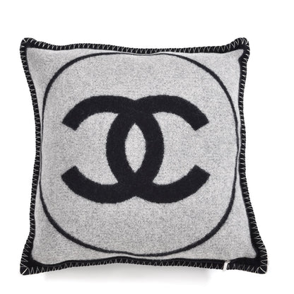 Chanel Merino Wool Cashmere CC Pillow Black Beige 2 of 5