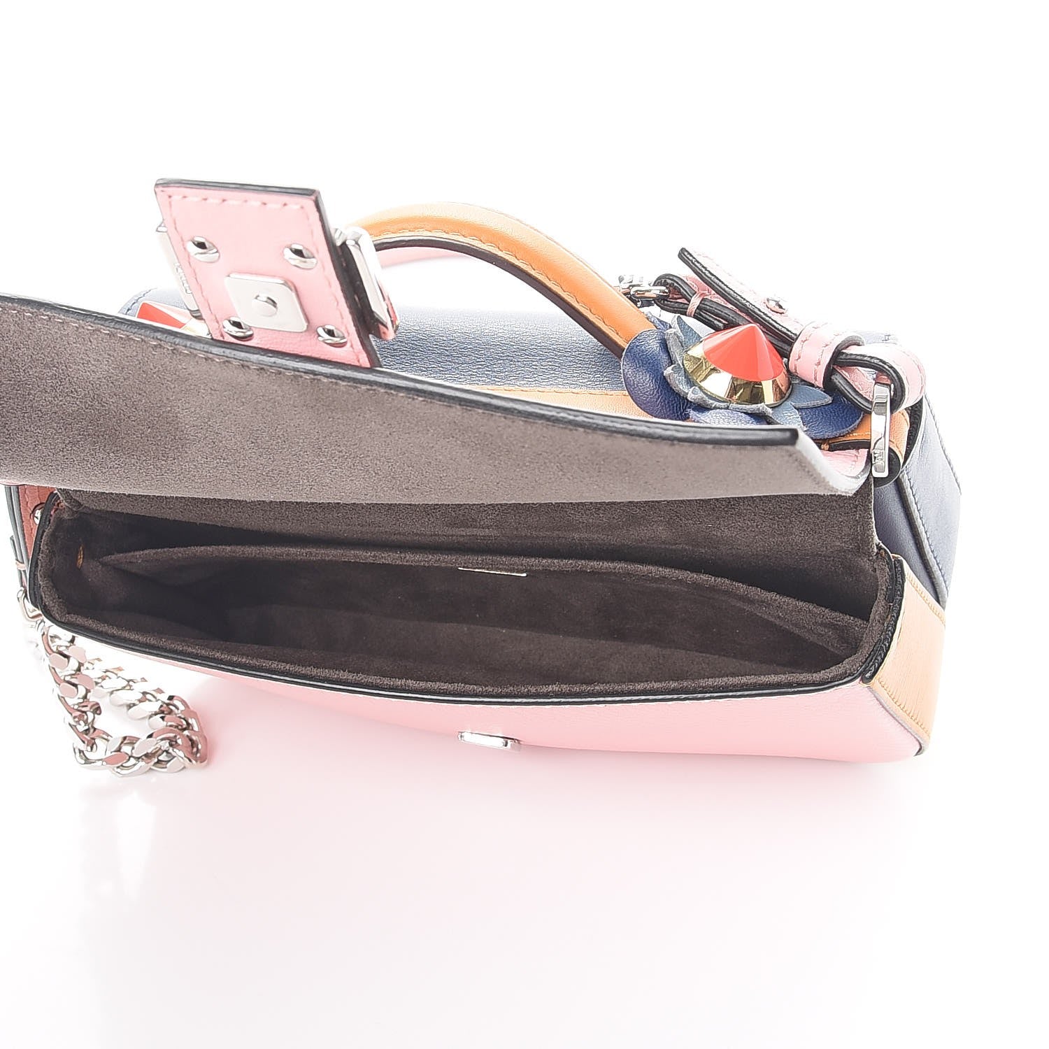 Fendi Vitello Dolce Nappa Flowerland Tri-Color Micro Double Baguette Blue Pink 8 of 12