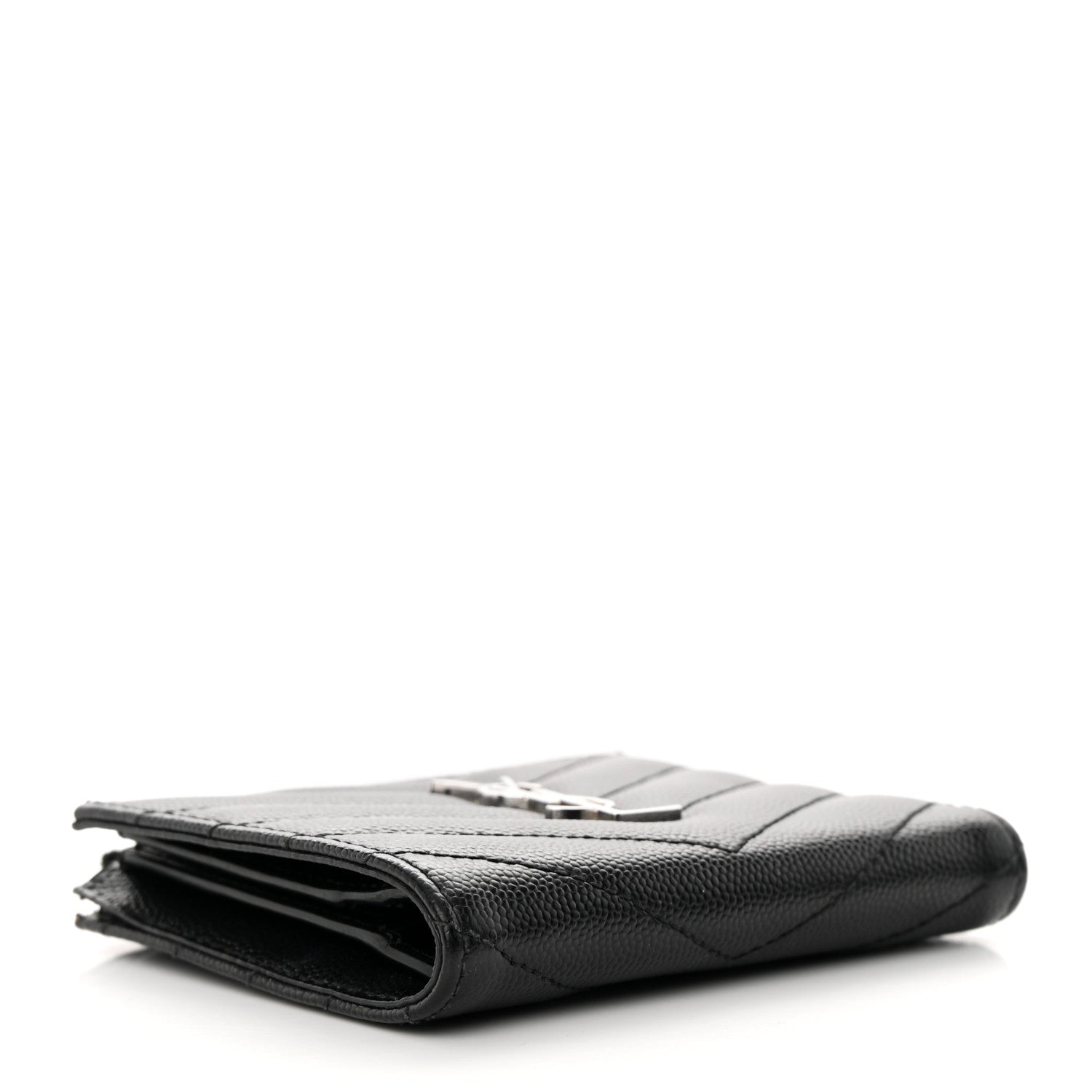 Saint Laurent Grain De Poudre Matelasse Chevron Monogram Zipped Card Case Black 4 of 10