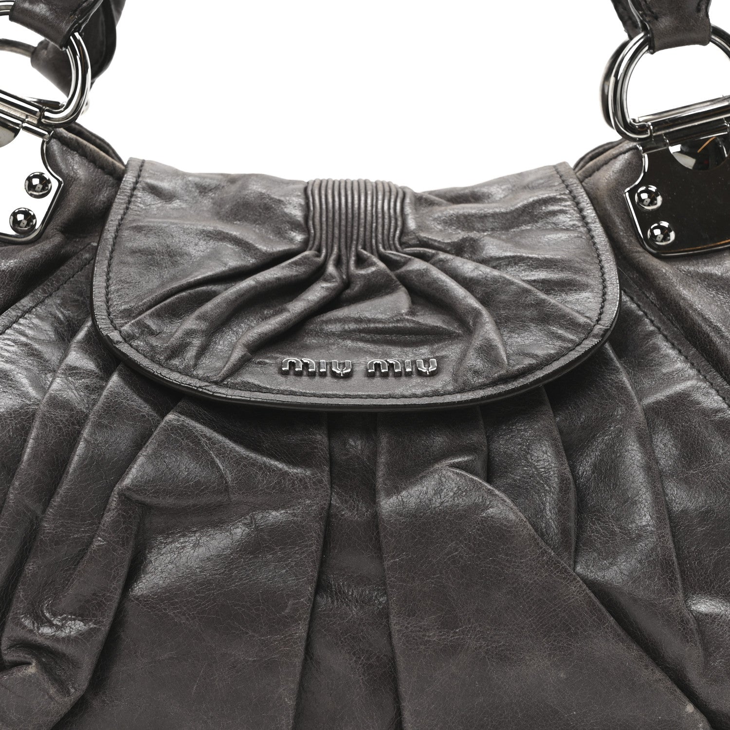 Miu Miu Vitello Pleated Hobo Grey 7 of 9