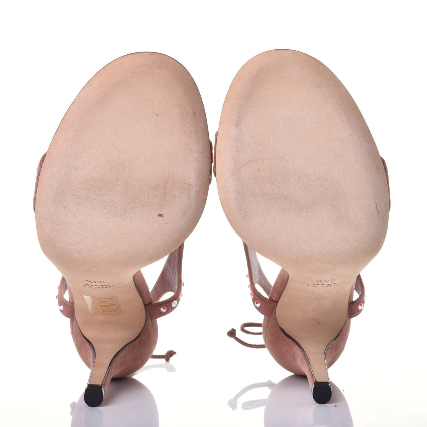 Suede Crystal Ankle Strap Sandals 39.5 Pink