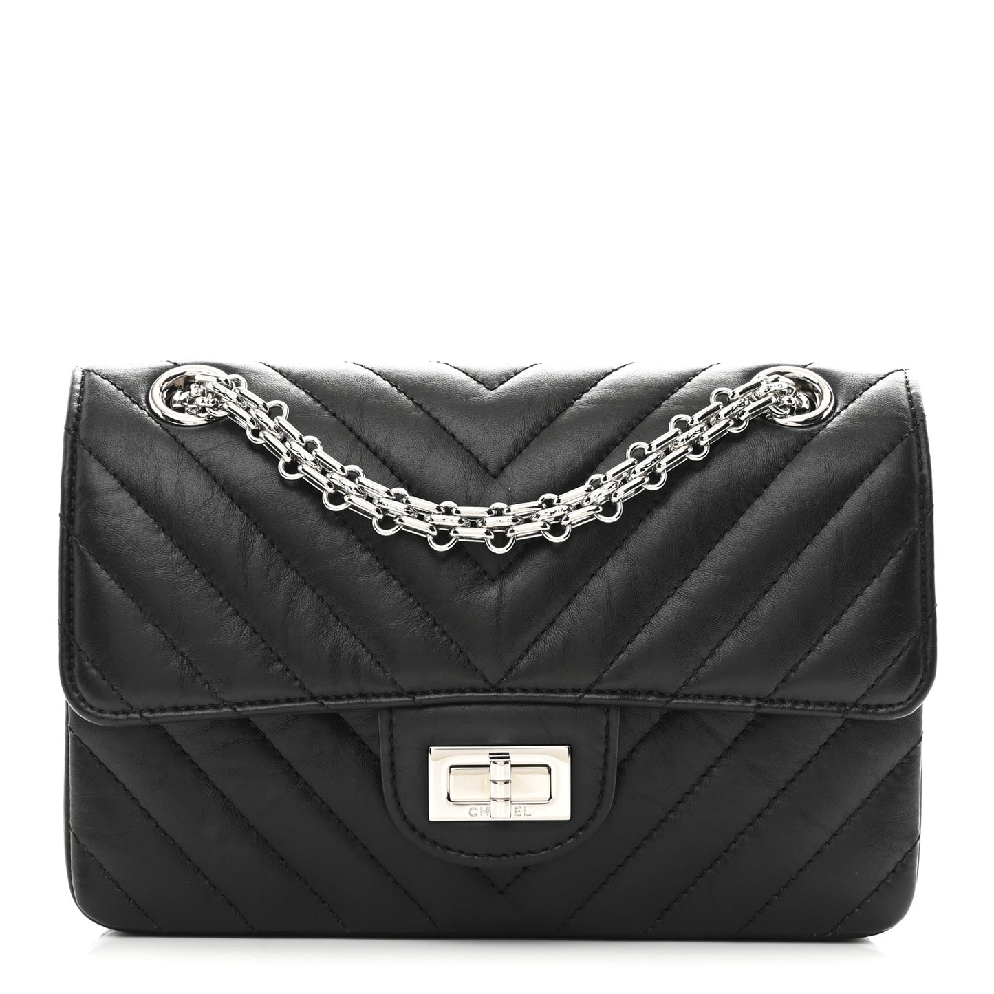 Aged Calfskin Chevron Quilted 2.55 Reissue Mini Flap Black