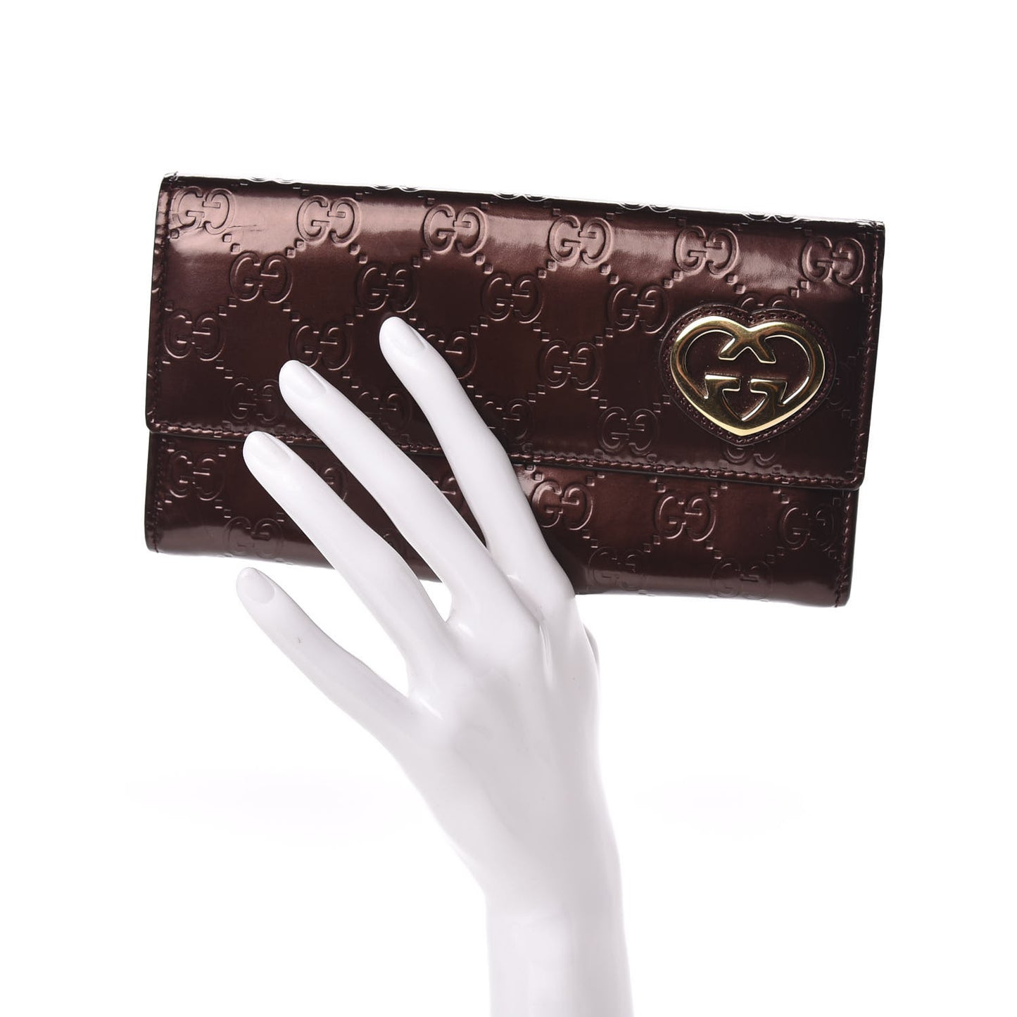 Shine Guccissima Lovely Heart Continental Wallet Scarlatto