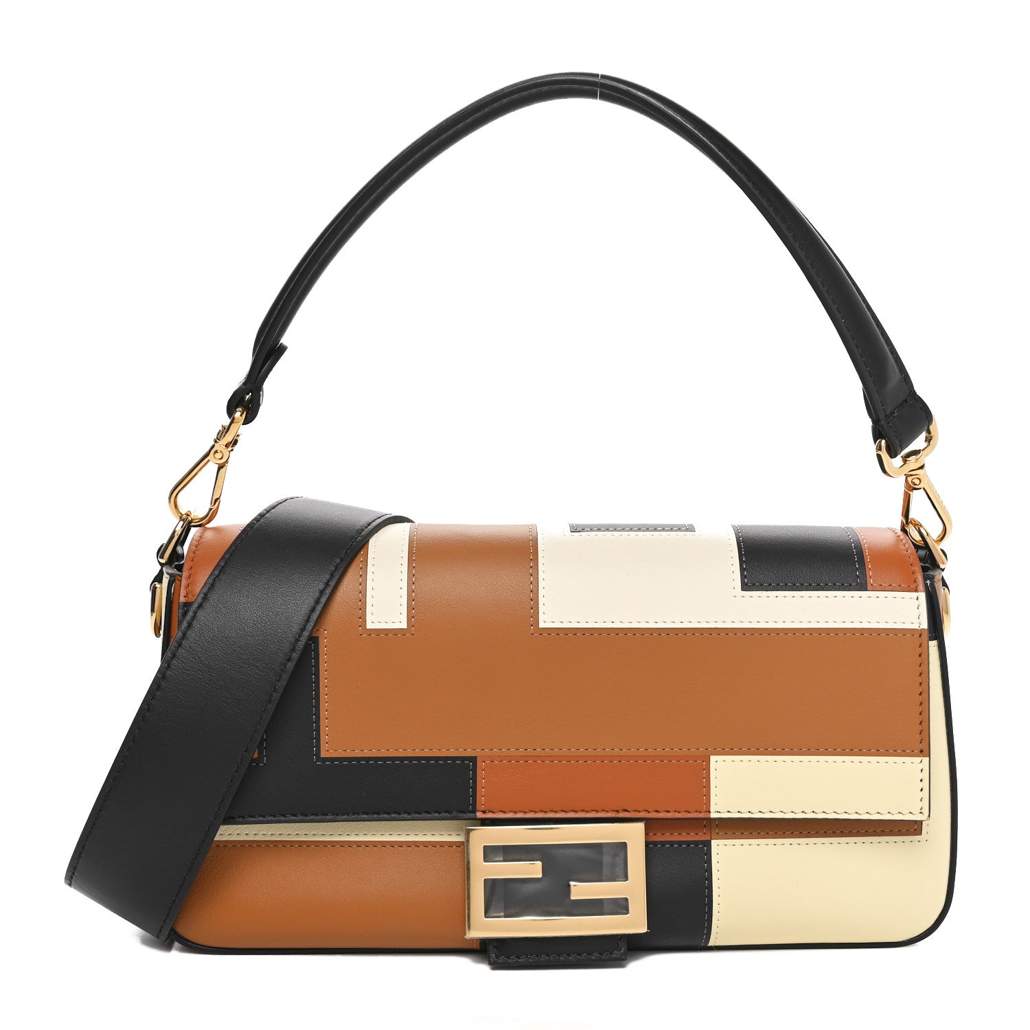 Fendi Vitello Grace Intarsio Geometric Brandy Black Multicolor 1 of 9