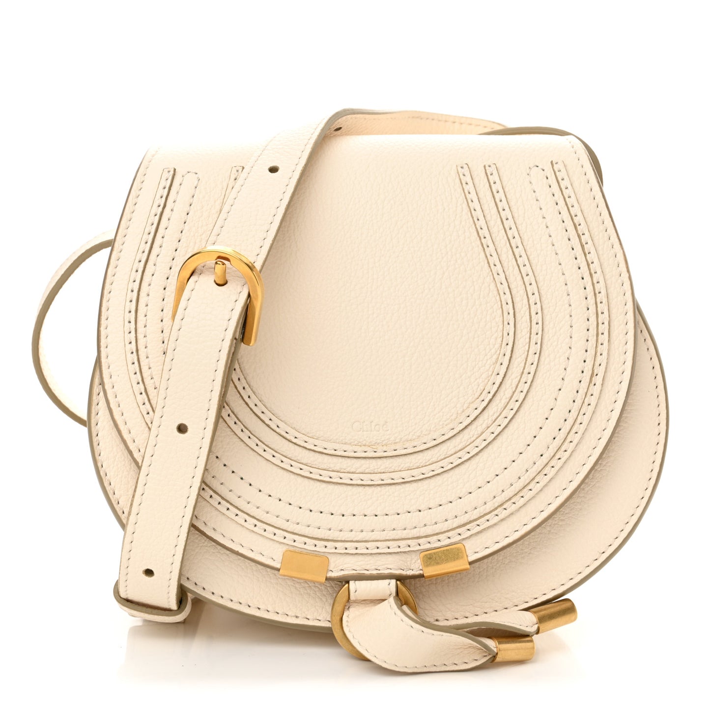 Grained Calfskin Small Marcie Round Crossbody Bag Misty Ivory