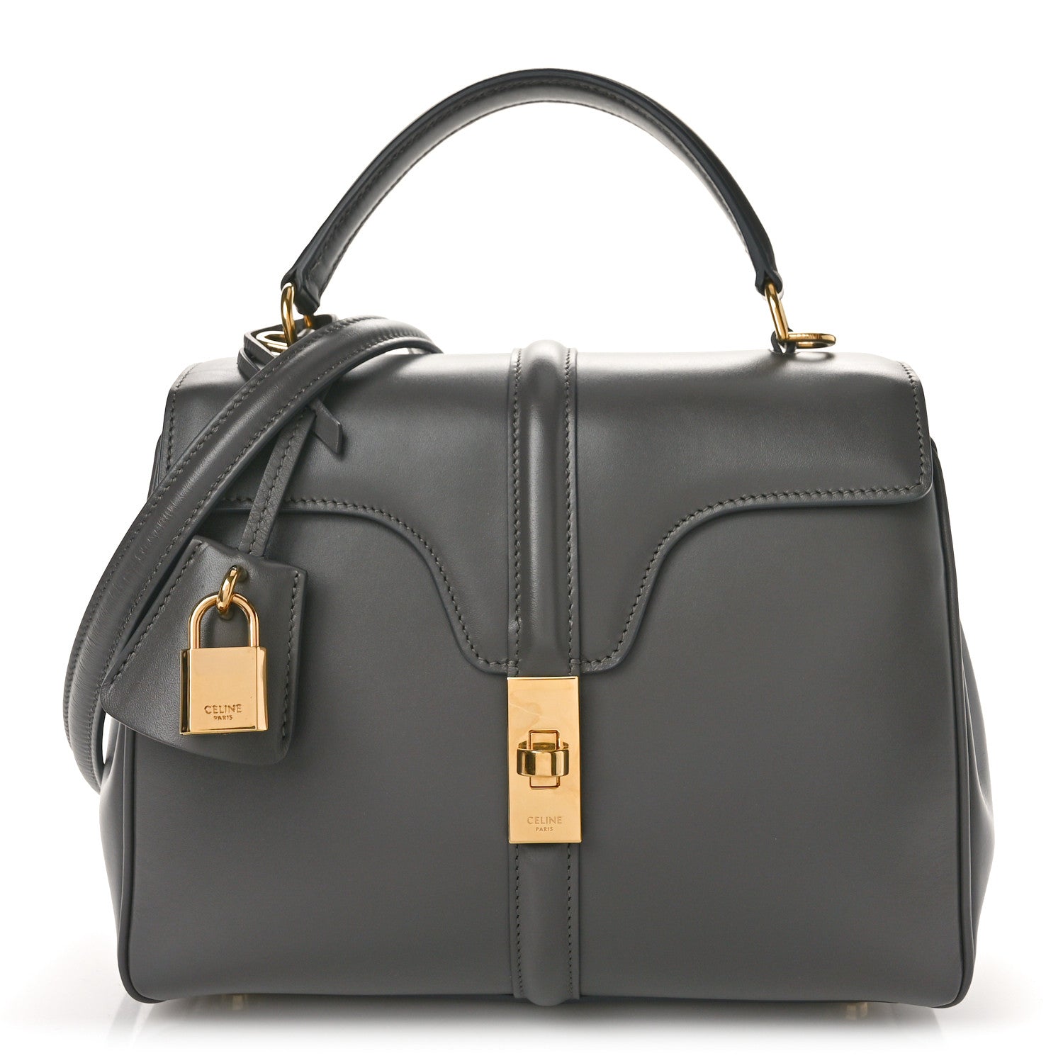 Celine Satinated Calfskin Small 16 Top Handle Bag Gray 1 of 8