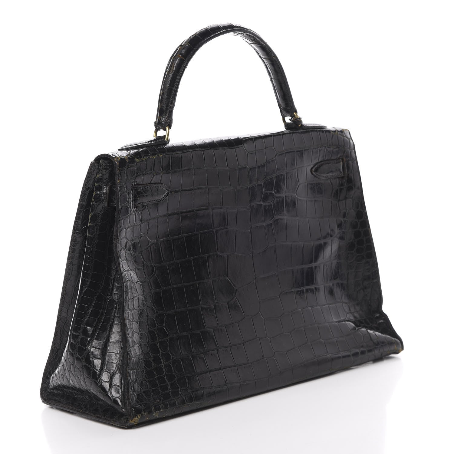 Hermes Shiny Porosus Crocodile Kelly Sellier 32 Black 3 of 50