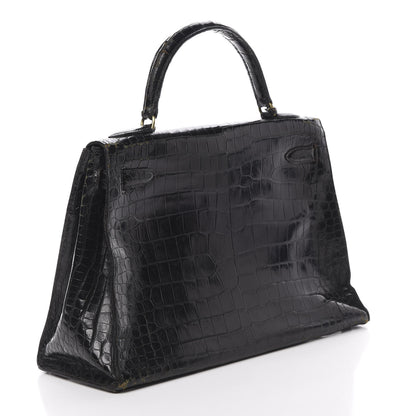 Hermes Shiny Porosus Crocodile Kelly Sellier 32 Black 3 of 50