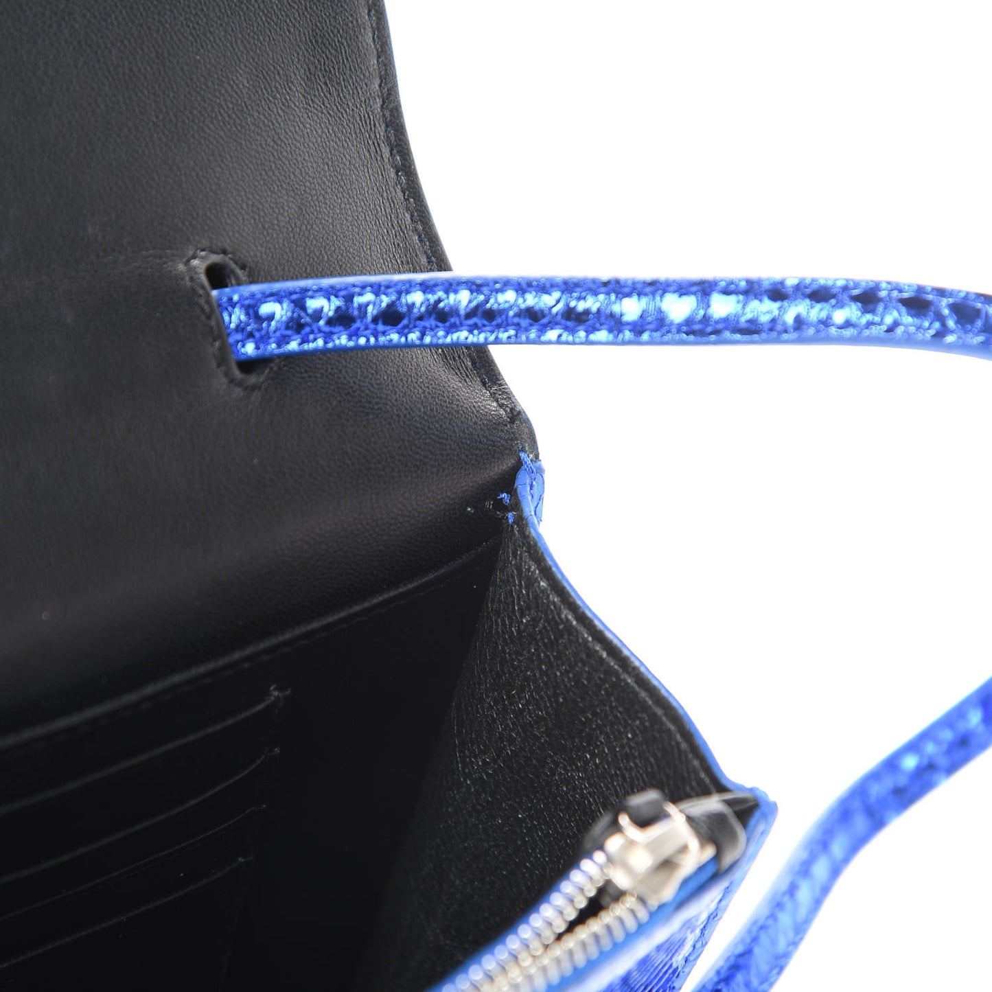 Metallic Ayers Monogram Toy Kate Strap Wallet Blue Black