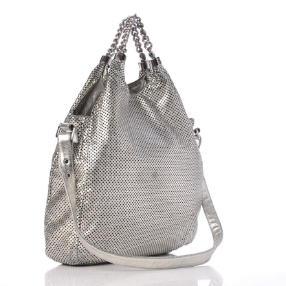 Chanel Metallic Glazed Calfskin Perforated Medium Rodeo Drive Tote Silver 3 of 19