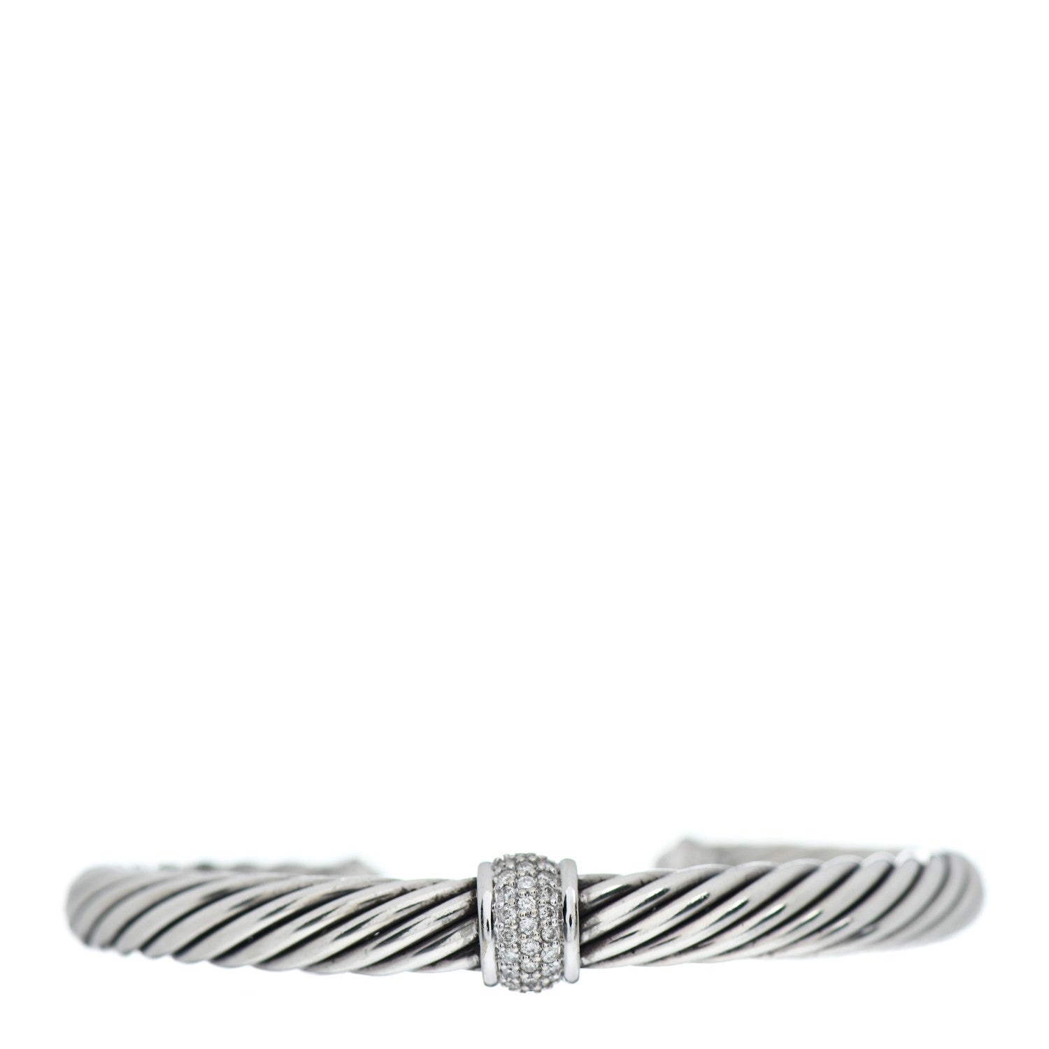 David Yurman Sterling Silver 18K White Gold Diamond 7mm Cable Classics Station Bracelet 1 of 5