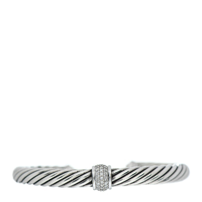David Yurman Sterling Silver 18K White Gold Diamond 7mm Cable Classics Station Bracelet 1 of 5