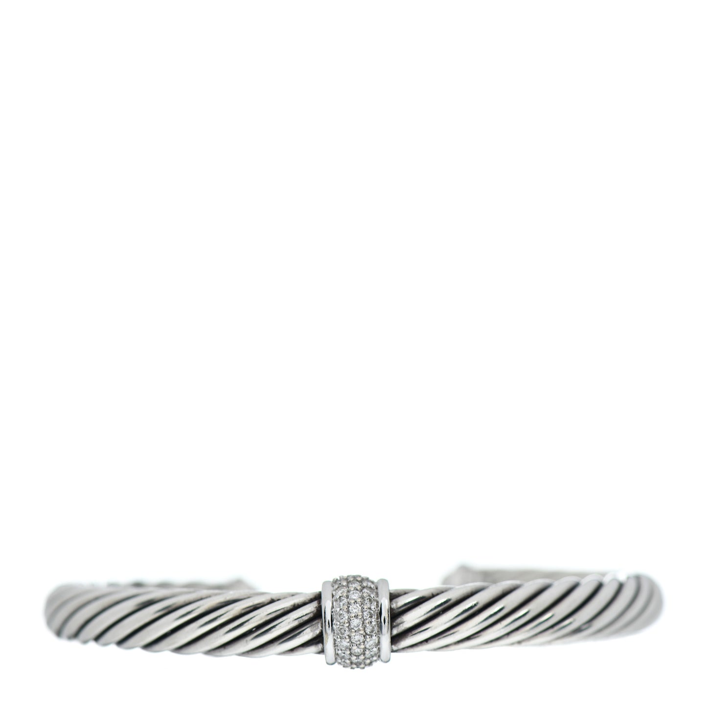 Sterling Silver 18K White Gold Diamond 7mm Cable Classics Station Bracelet