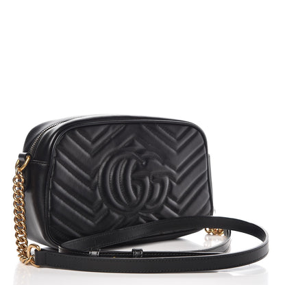 Gucci Calfskin Matelasse Small GG Marmont Chain Shoulder Bag Black 3 of 7