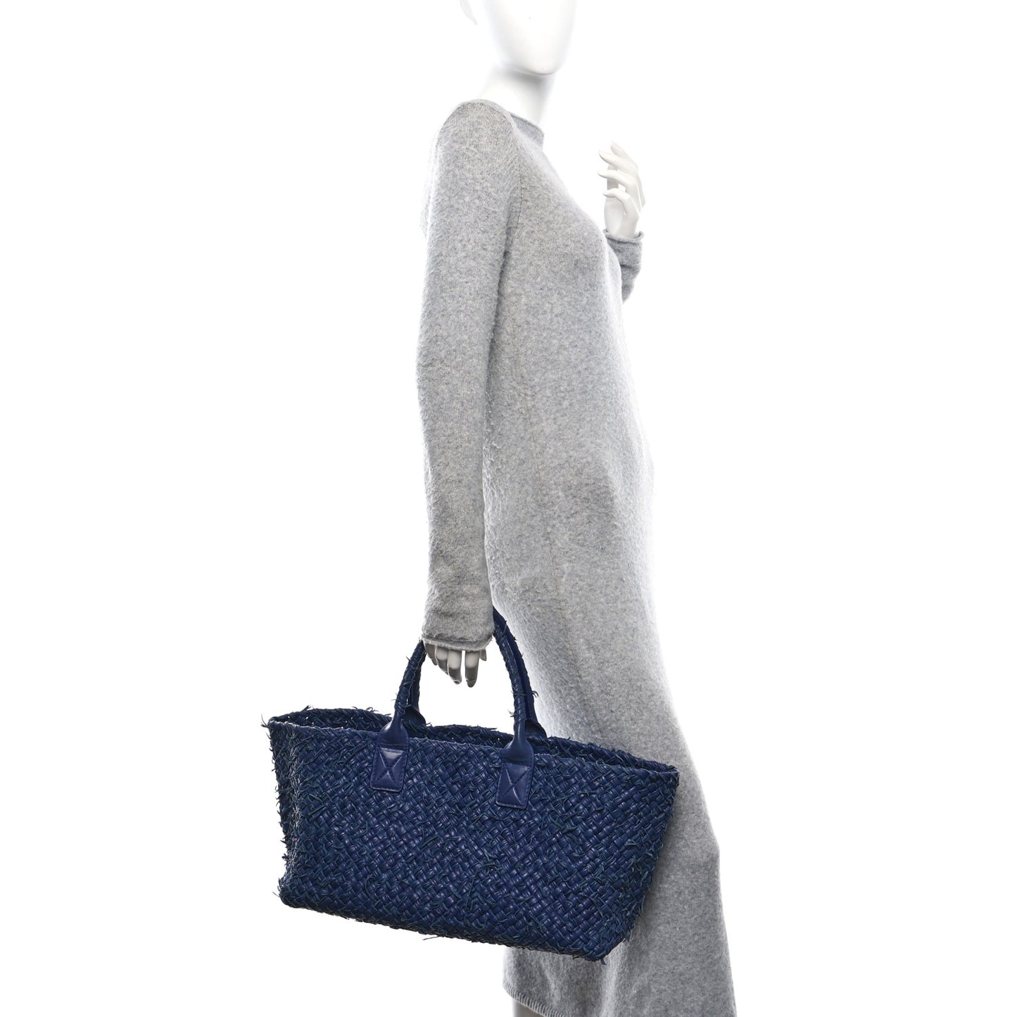 Chevre Intrecciato Fringe Netted Medium Cabat Tote Blue