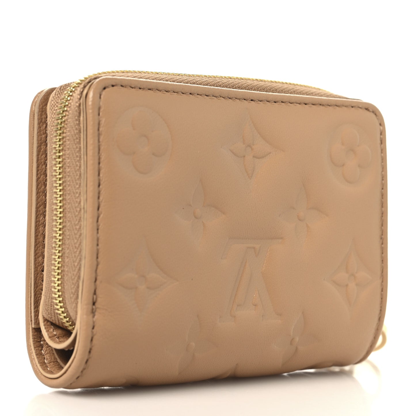 Lambskin Embossed Monogram Lou Coussin Wallet Camel
