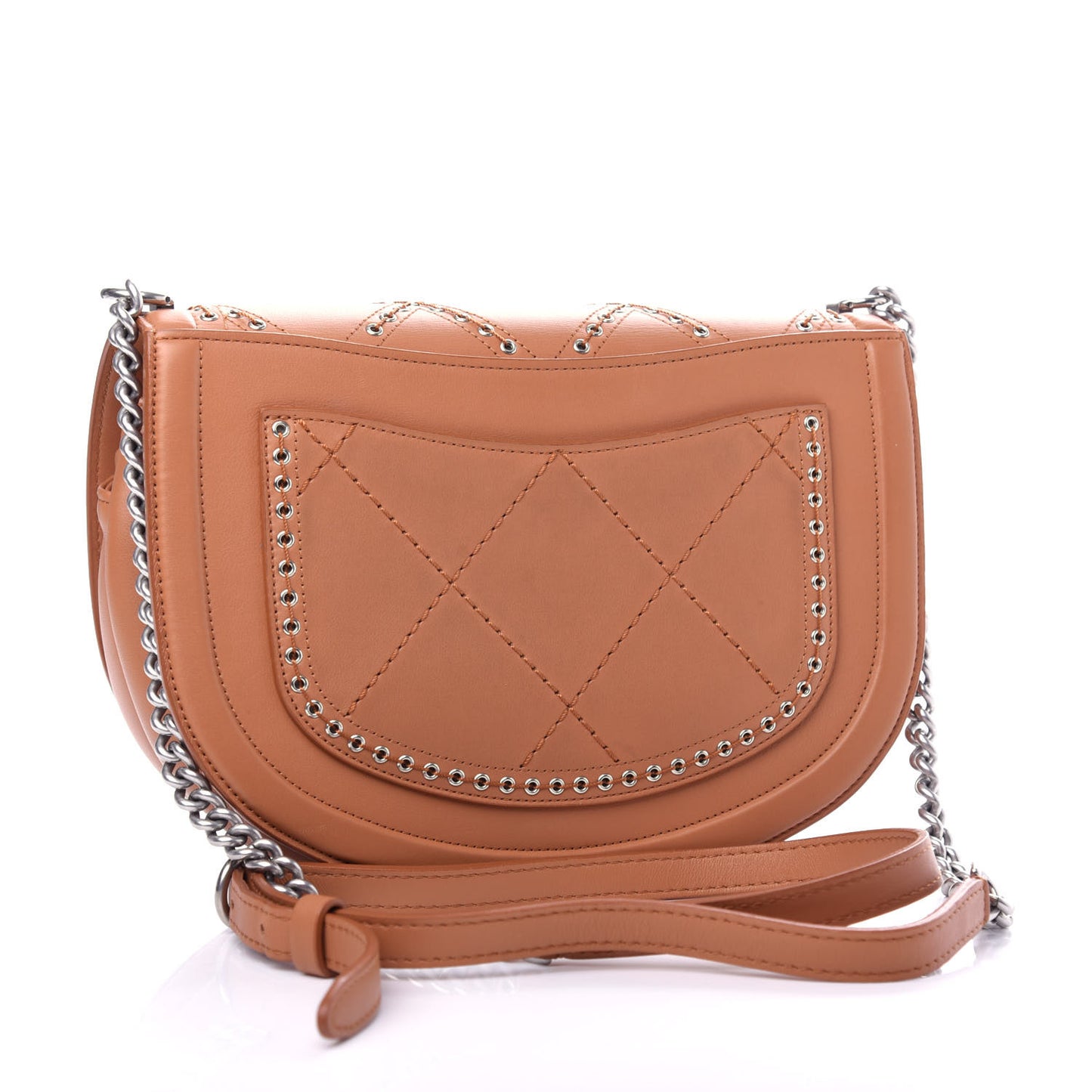 Calfskin Coco Eyelets Small Flap Bag Camel