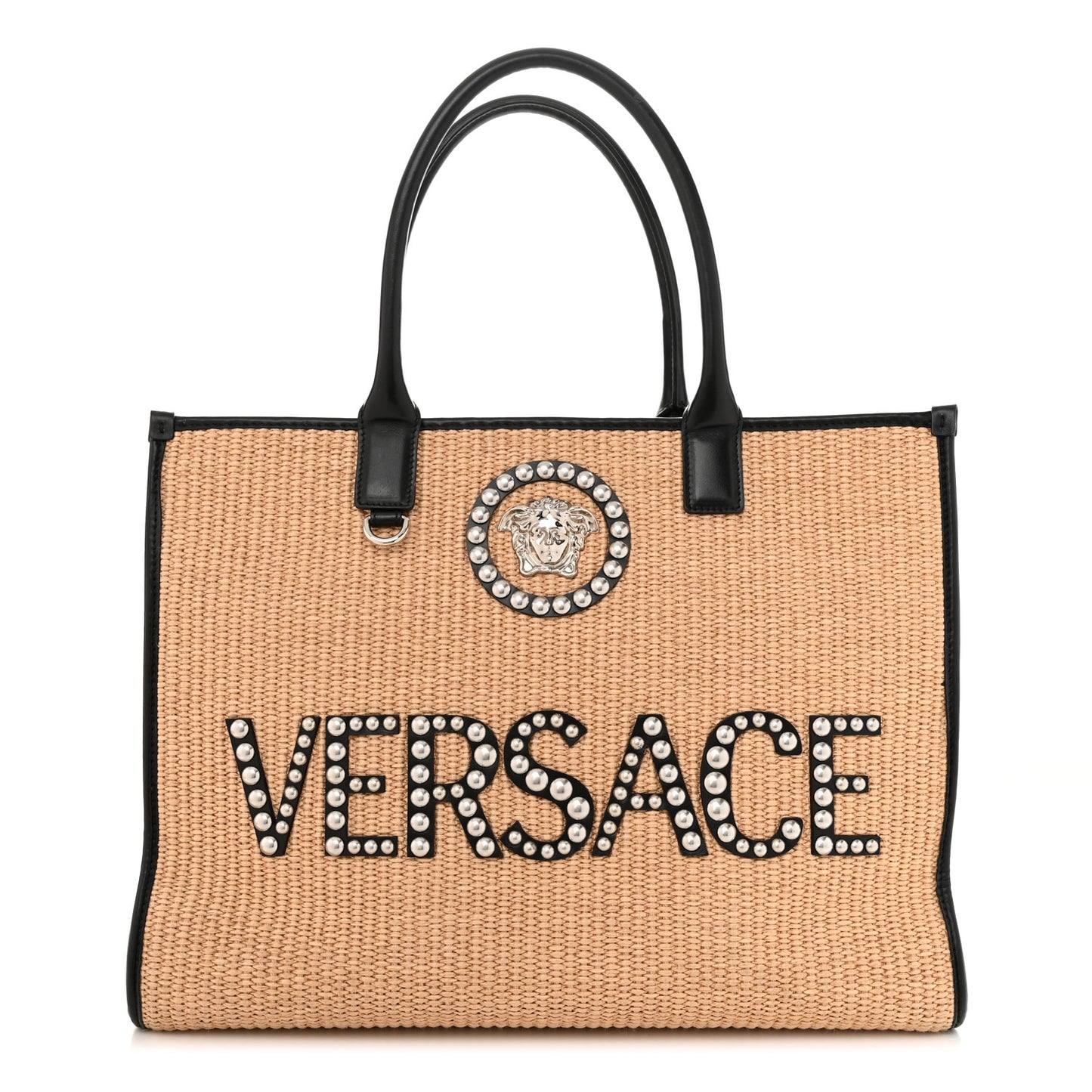 Raffia Studded La Medusa Large Tote Beige