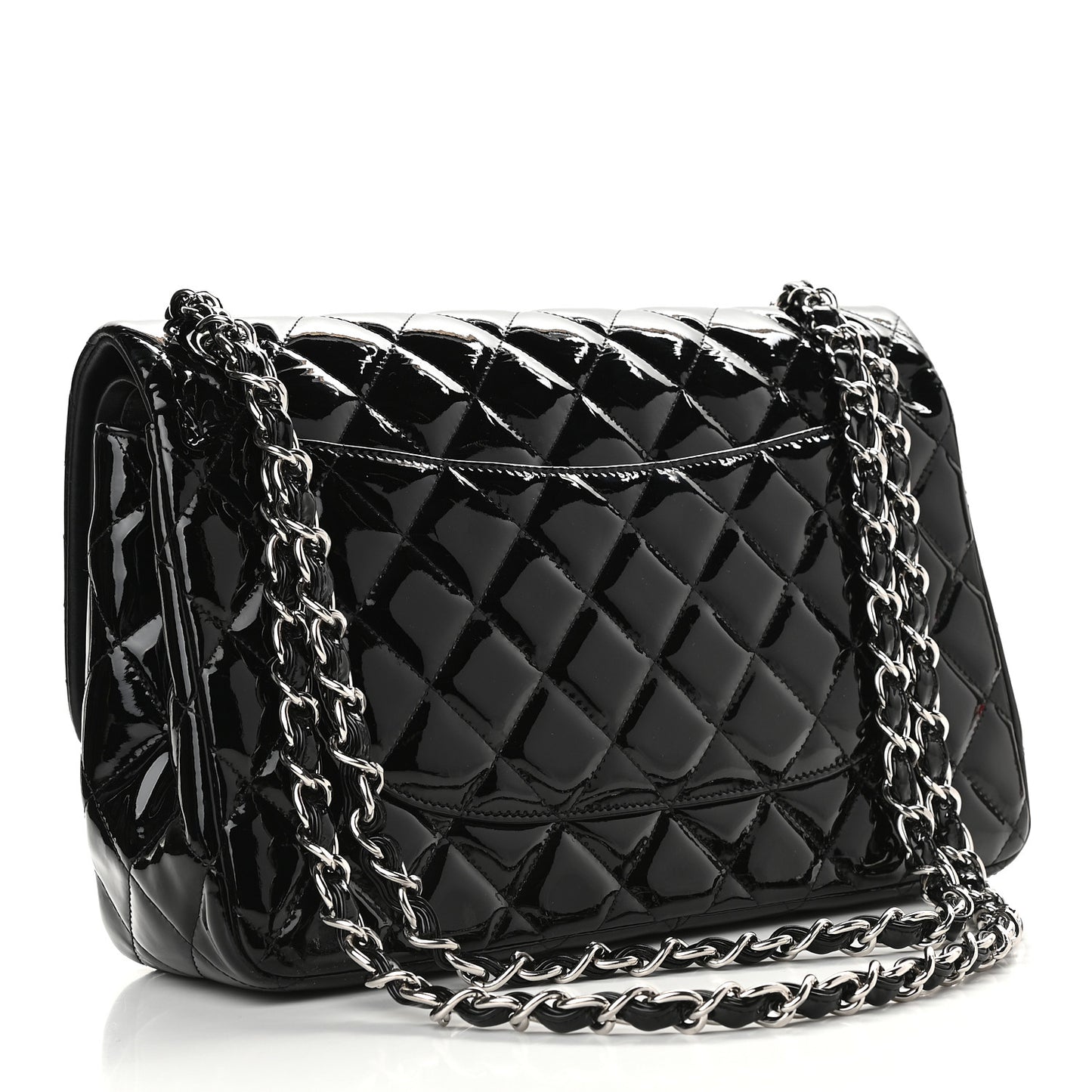 Patent Quilted Jumbo Double Flap Black