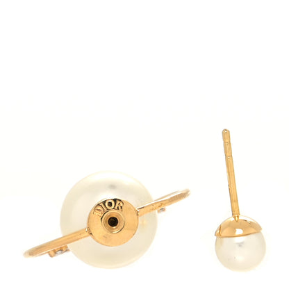 Christian Dior Pearl Crystal Logo Tribales Earring Gold 4 of 4