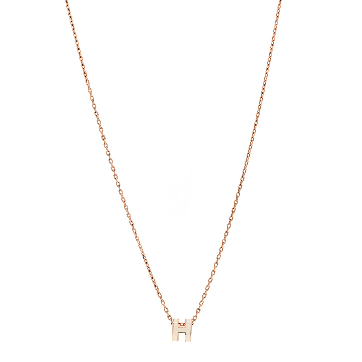 Lacquered Rose Gold Mini Pop H Pendant Necklace White