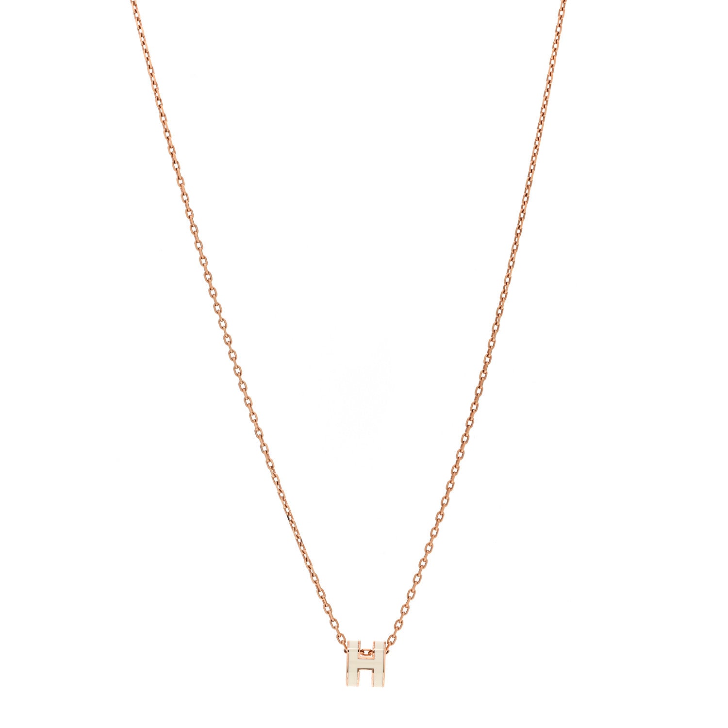 Hermes Lacquered Rose Gold Mini Pop H Pendant Necklace White 1 of 3