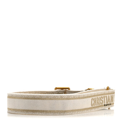 Christian Dior Canvas Embroidered Shoulder Strap White Gold 2 of 4